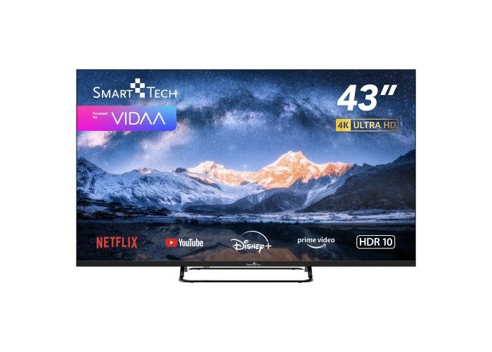 Smart Tech TV LED 4K UHD 43UV01V - 43 Pouces (109cm) - Smart TV VIDAA - Molotov, Netflix, Prime Video, Disney+, Youtube, Plex - 3xHDMI - 2xUSB - Mode Hotel