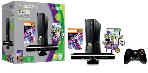 Console Xbox 360 250 Go + Capteur Kinect + Dance Central 2 (Jeu Kinect) + Sports (Jeu Kinect) + Kinect Adventures ! + Carte Xbox