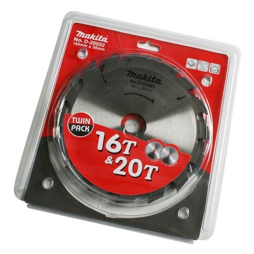 Lot de 2 Lames de scie circulaire 185 x 30 mm : 16 dents D 03903 et 20 dents D 09634 MAKITA D 20052