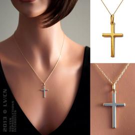 LOT Pendentif CROIX Chrétienne en Plaqué OR Longueur AU CHOIX Chaîne NEUF