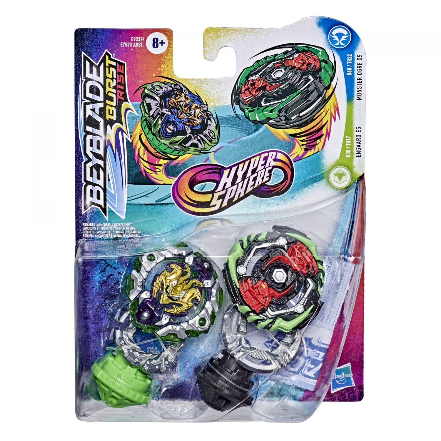 Hasbro Beyblade Burst Rise Hypersphere Packs De 2 Monster Ogre O5 Et Engaard E5