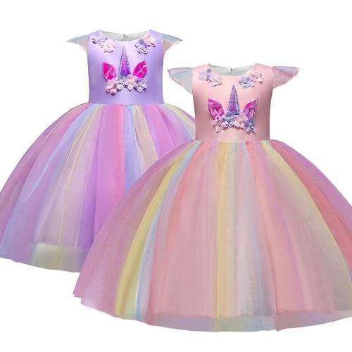 3 8 Ans Robe De Princesse Sans Manche Tutu Licorne Costume Fete Anniversaire Pour Enfant Fille Rakuten