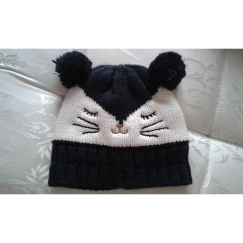 Bonnet Enfant Tete De Chat Marine Blanc Kiabi Rakuten