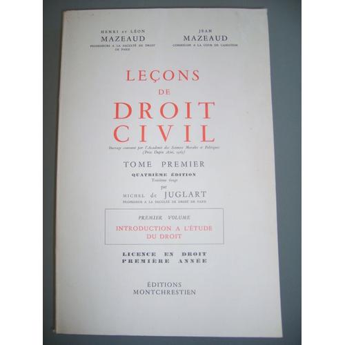 Leçons de droit civil. Tome premier(seul) Introduction à l'étude du droit. Licence en droit