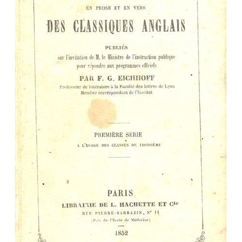 Morceaux Choisis En Prose Et En Vers Des Classiques Anglais 1re Serie A Lusage Des Classes De 3e - 