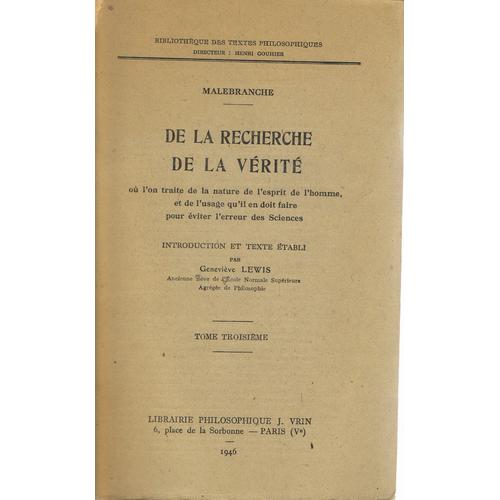 Oeuvres Complètes Tome 3 De La Recherche De La Vérité Eclaircissements - 