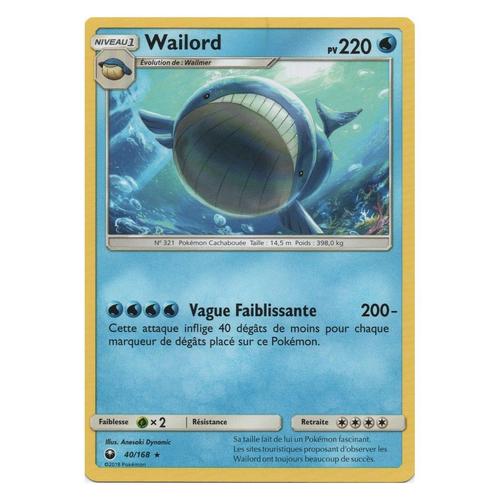 CARTE POKEMON RARE WAILORD REVERSE 40//168 TEMPETE CELESTE SL7 NEUVE VF