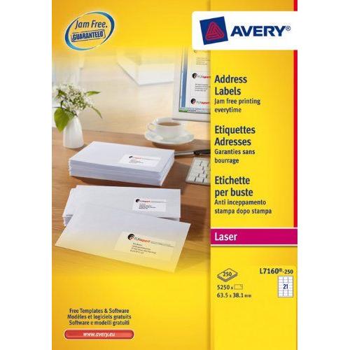 63 5 X 38 1 Mm Blanc 21 Par Feuille Impression Laser Avery L7160 Boite De 5250 Etiquettes Autocollant Etiquettes Onglets Separateurs Et Tampons Etiquettes Et Autocollants Banistreet Com