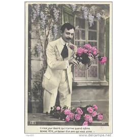 Bonne Fete Homme Avec Bouquet De Fleurs 1908