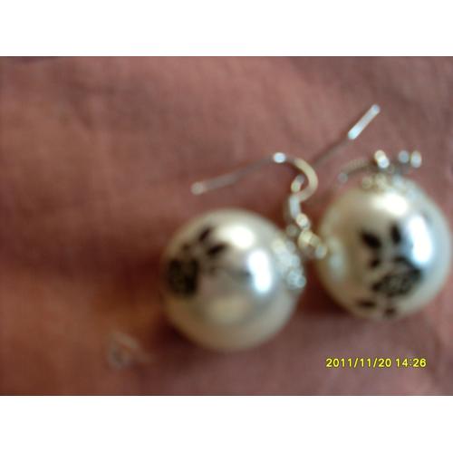 Boucles d oreilles Crochets Boules 17mm Synthétiques Argentées