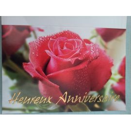 Carte Heureux Anniversaire Rose Rouge Sous La Rosee Son Enveloppe Rouge Rakuten