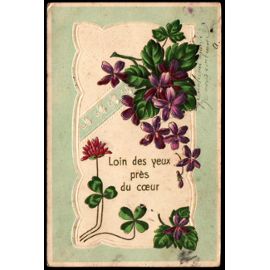 Carte Postale Ancienne France Fantaisie Bouquet De Fleurs Trefle Et Violettes En Relief Rakuten