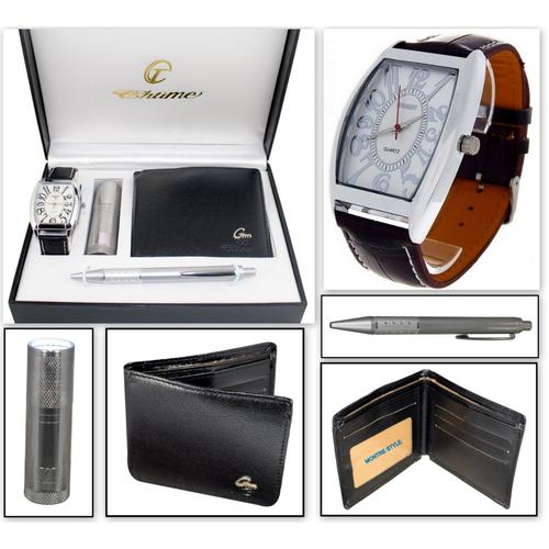 PORTEFEUILLE STYLO LAMPE TORCHE COFFRET CADEAU MONTRE HOMME