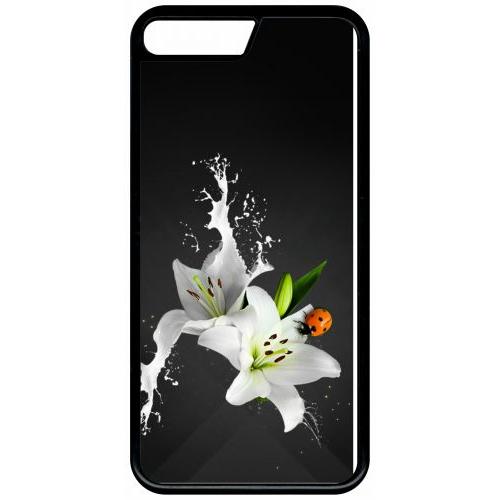 Coque Pour Smartphone Lys Blanc Coccinelle Sur Fond Gris Compatible Avec Apple Iphone 7 Plastique Bord Noir