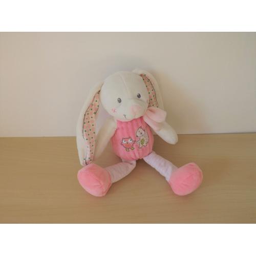 * TTBE DOUDOU HOCHET PLAT HELLO KITTY ROSE GRELOT INTERIEUR RAYE BLANC ROSE