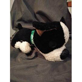 Doudou Peluche Chien Grosse Tête Noir Blanc Collier Vert The