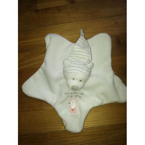 DOUDOU PLAT ETOILE DE MER TISSU LANGE BLANC FLEUR ROSE LA COMPAGNIE DES PETITS
