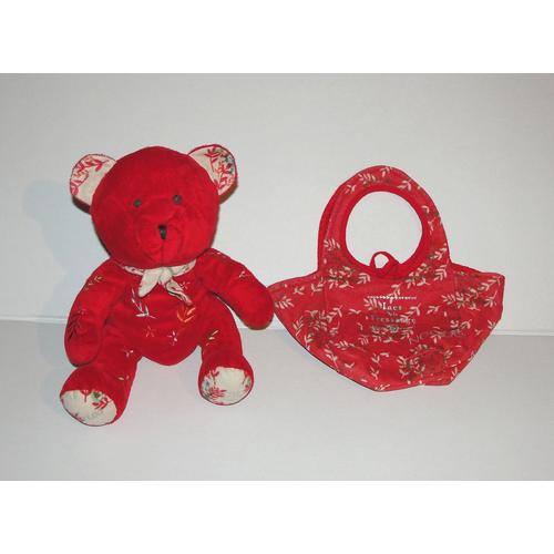 Peluche doudou ours rouge Nocibe 2006 Ines 26 cm