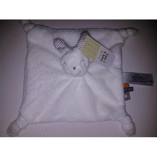 Doudou Plat Lapin Tape A Loeil Tao Yeux Fermés Blanc Gris Rayé Jouet Bebe Naissance Peluche éveil Enfant Soft Toys