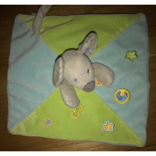 Doudou Souris Plate Nicotoy Bleu Vert Anis Lunes Etoiles Etoile Filante Jouet Eveil Bebe Peluche