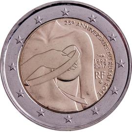 2 euros 25 anniversaire du ruban rose Euro Piece 2 Euros Commemorative 2017 France 25 Eme 2 euros 25 anniversaire du ruban rose