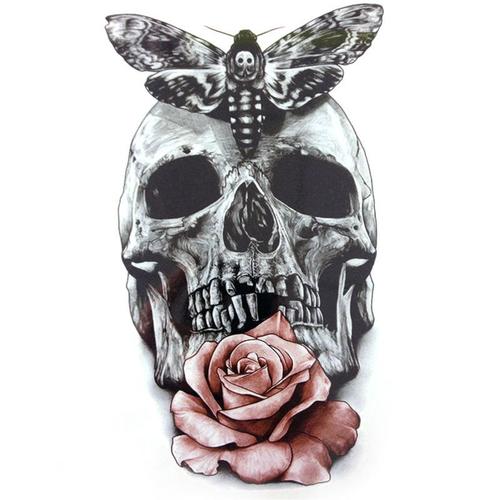 Grand Tatouage Temporaire Rose Autocollant Horloge Tète Mort Gothique Punk Rock Motard Moto Skulle Crane Rose Fleur Papillons Poker