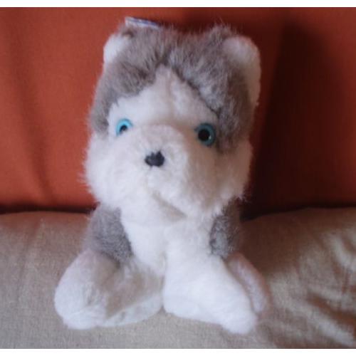 Husky Gris Et Blanc Yeux Bleus De Chez Nounours 16 Cm