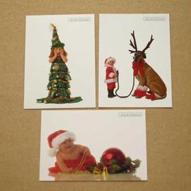 Lot 3 Cartes Postales Anne Geddes Bébé Enfant Petite Fille Sapin Boule Père Noël Chien Renne 1999 2005 Format 11x15