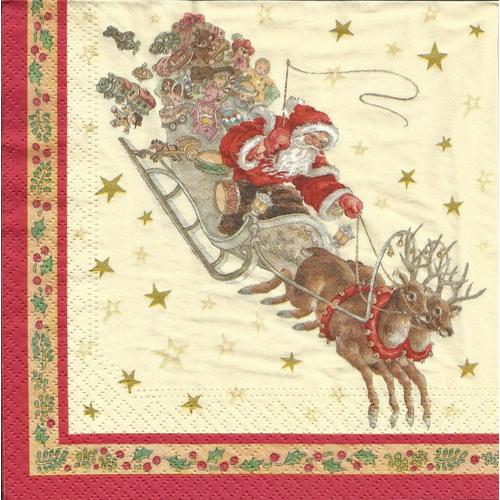 Lot De 2 Serviettes Deco Papier Pere Noel Et Son Traineau De