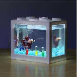 Mini Aquarium Blanc Pour Poissons Lampe Led Usb Bureau Forme Brique Lego Mini Fish Tank Aquarium Taille 12 X 10 X 8 Cm Cable Usb Fourni Rakuten