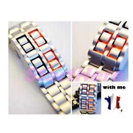 Bracelet Rouge Design Acier Montre Samourai Led Argent Homme A w8XnPk0O