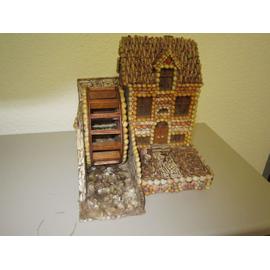 Moulin A Eau Miniature Avec Eclairage Fabrication Artisanale Bois Et Coquillages Non Demontable