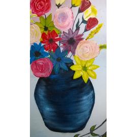 Peinture A Lhuile Du Bouquet De Fleurs Dans Son Vase