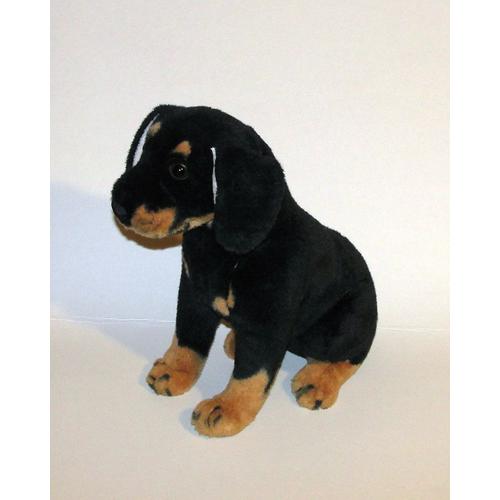 Peluche Chien De Chasse Noir Et Feu Ou Chiot Rottweiler 37 Cm