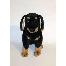 Peluche Chien De Chasse Noir Et Feu Ou Chiot Rottweiler 37 Cm