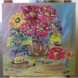 Tableau 34bouquet De Fleurs Au Chapeau34 Peinture à