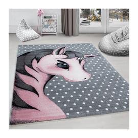 Tapis Chambre Denfant Licorne Gris Blanc Rose