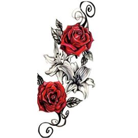 Tatouage Temporaire Ephémère Rose Rouge Et Fleurs Tatoo Epaule Cuisse