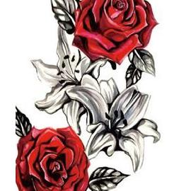 Tatouage Temporaire Ephémère Rose Rouge Et Fleurs Tatoo Epaule Cuisse