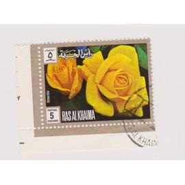 Timbre Ras Al Khaima émirats Arabes Unis Fleur Fleurs Rose Amarillo 5